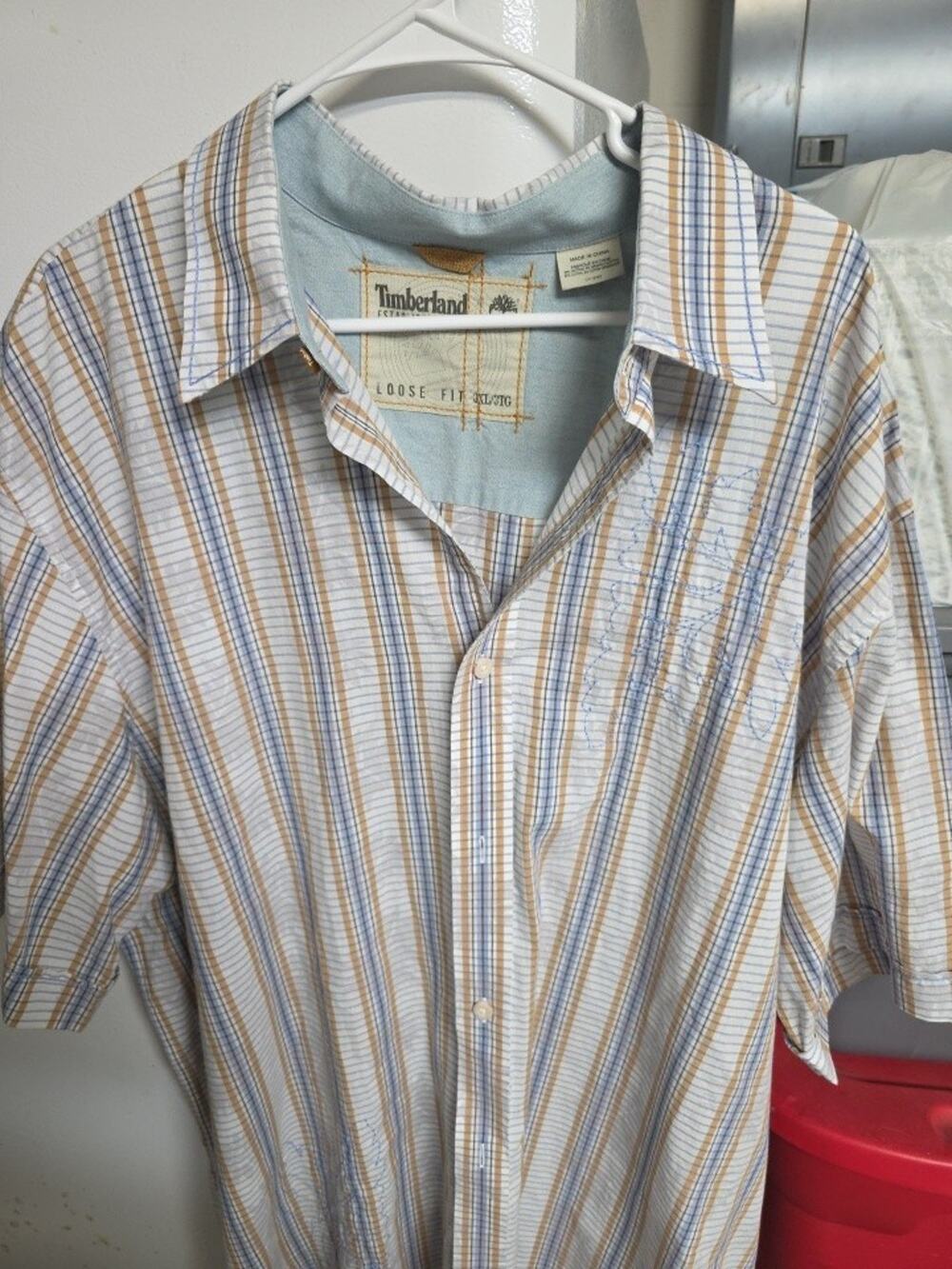 Vintage Timberland Shirt 3XL Loose Fit Y2K Blue Orange Striped Cotton - Floral